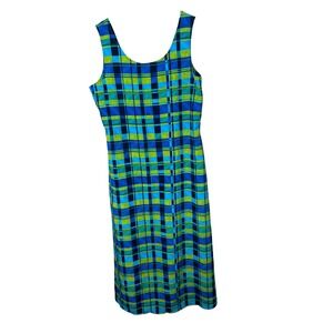 Vintage Kathi Lee Collection Maxi Dress Size 10‎ Blue Green Plaid